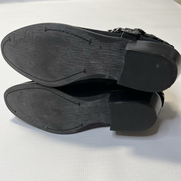 Sam Edelman Posey Suede Leather Ankle Booties Womens 8.5 Metal Chain Black Boots - Picture 5 of 15